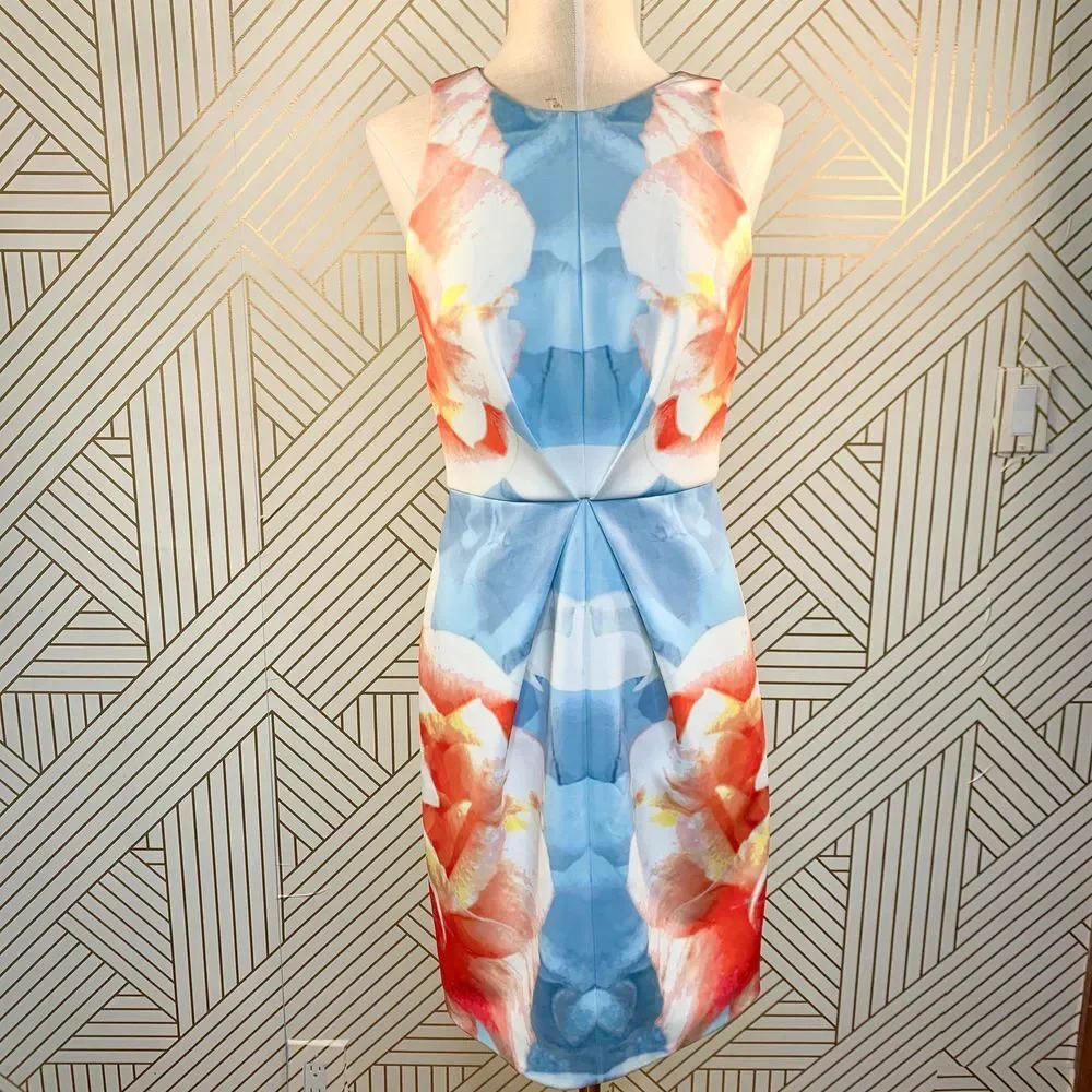 Keepsake the Label Blue Graphic Floral Scuba Dress